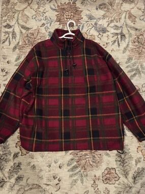 Studio By Chesterfield Red Plaid Half-Zip Fleece Pullover